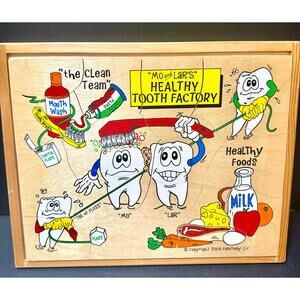 Mo & Lar's Healthy Tooth Factory Dental Hygiene Wooden Puzzle jigsaw tray 2004